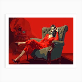 Woman In Red Chair Art Print