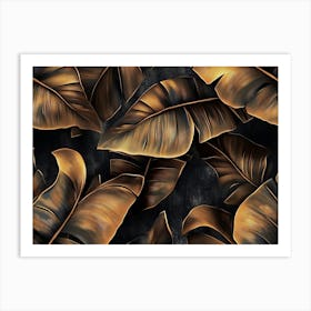 Grunge Bronze Banana and Palm Leaves Art Print