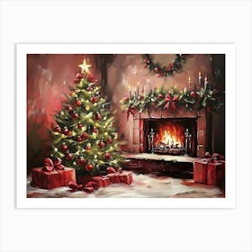 Christmas Tree In The Fireplace Art Print