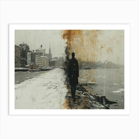 Temporal Resonances: A Conceptual Art Collection. Man On A Pier Art Print