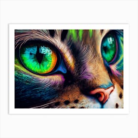 Close Up Cat Green Eyes Art Print