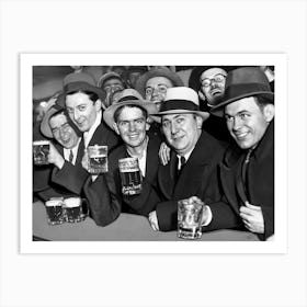 Group Of Men Drinking Beer, Prohibition, Vintage Black and White Old Photo, Bar Cart Decor Art Print