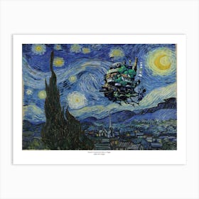 Howl's Castle In The Starry Night - Studio Ghibli - Van Gogh Mashup Art Print