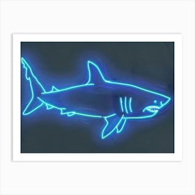 Blue Neon Great White Shark 3 Art Print