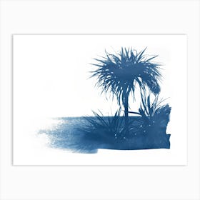 Palm Trees Beach Sea View Blue Art Print