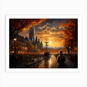 Cityscape At Sunset Art Print