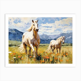 Horses Painting In Rocky Mountains Colorado, Usa, Landscape 4 Art Print
