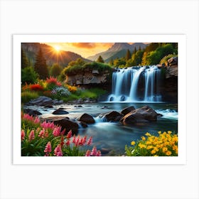 Waterfall In The Mountains 1 Art Print