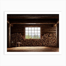 Stacked Firewood Logs Showcasing Rich Natural Wood Textures In A Cozy Cabin Setting Strong Emphas Art Print