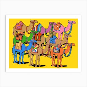 Landscape Colorful Desert Camels Colourful Morroco Sahara World Traveller Dubai Art Print