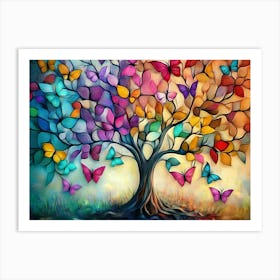 3d Tree with Vibrant Leaves Hanging Branches Illustration Background Abstraction Art Print