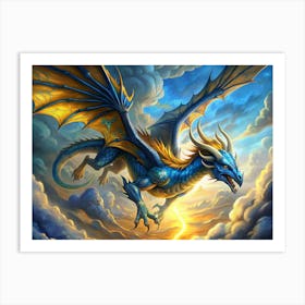 Majestic Blue Dragon Soaring Through The Clouds Art Print