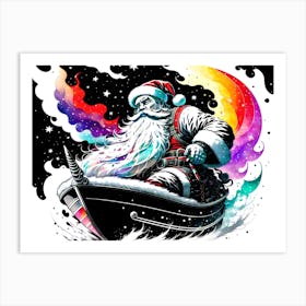 Santa Claus In A Boat Art Print