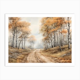 A Painting Of Country Road Through Woods In Autumn 54 Art Print