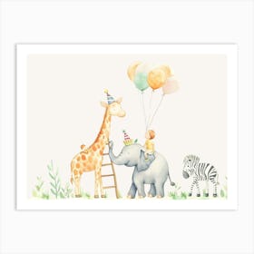 Giraffes And Balloons Kids and Nursery Art Print