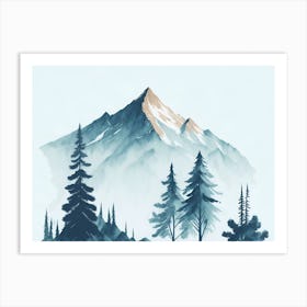 Mountain And Forest In Minimalist Watercolor Horizontal Composition 5 Art Print