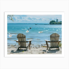 Adirondack Chairs On The Beach Art Print