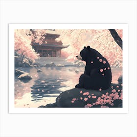 Black Panda Under Sakura Art Print