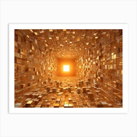 Abstract Image Of A Futuristic, Golden Tunnel, Creating A Sense Of Depth And Perspective Art Print