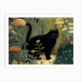 Forest Black Cat  Art Print