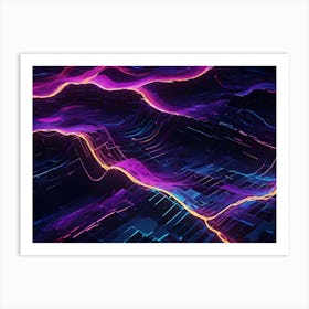 Abstract Digital Art Featuring A Futuristic, Glowing Landscape With Wavy Lines And Neon Accents Art Print