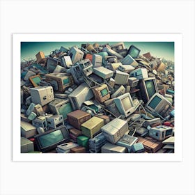 Pile Of Old Electronic Devices In A Junkyard Art Print