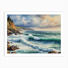 Waves in Motion: Nature’s Strength Rocky Shore Art Print