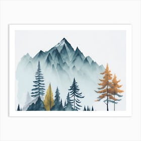 Mountain And Forest In Minimalist Watercolor Horizontal Composition 311 Art Print