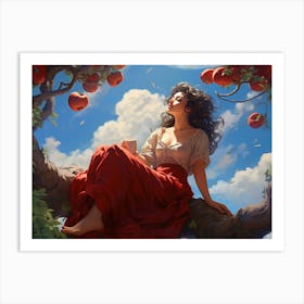 Upscaled A Woman Sitting Under An Apple Tree And Cradled By Clouds 2b4d2d18 3e32 4d66 A123 555adf0b5156 Art Print