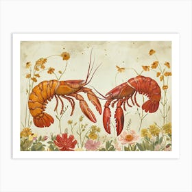 Floral Animal Illustration Lobster 2 Art Print