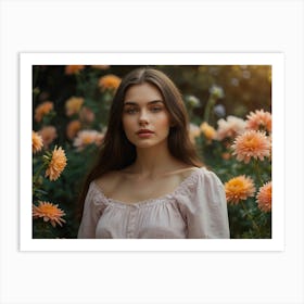 Portrait Of A Young Woman In Flowers Art Print