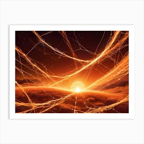 Abstract, Futuristic Landscape With A Glowing Orb And Network Of Connected Lines, Representing Connection And Technology In A Celestial Environment Art Print