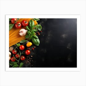 Pasta And Vegetables On Black Background Art Print