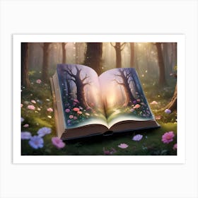 A Book Is Open, Revealing A Path Leading Through A Magical Forest Art Print