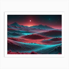 Abstract Landscape With A Red Sky And A Red, Rocky Terrain Art Print