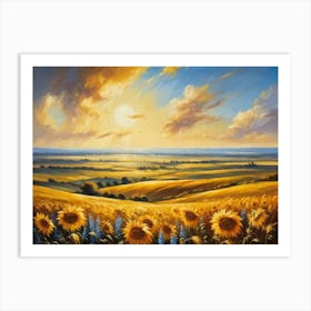 A Sun Drenched Pastoral Scene Unfolds Featuring Towering Sunflowers Reaching For The Bright Golden (1) 2 Art Print