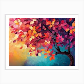 Elegant Colorful Tree With Vibrant Leaves Hanging Branches Illustration Background 5 Art Print