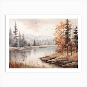 A Painting Of A Lake In Autumn 58 Art Print