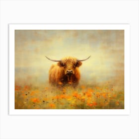 Highland Cow Sunrise Field Art Print