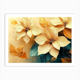 Golden Floral Background, Abstract Vintage Flower Design, Gold Nature 2 Art Print