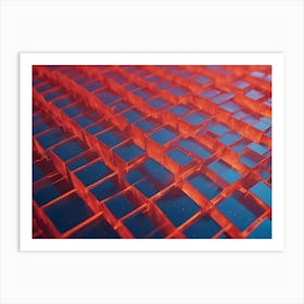 A Grid Of Glowing Red Cubes Creating A Geometric And Futuristic Pattern Art Print