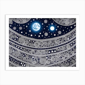 2 Moons And Stars art deco  Art Print