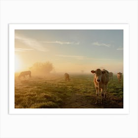 Glowing Sunrise with the Cows Art Print