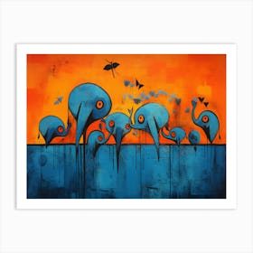 Elephants In The Water Art Print