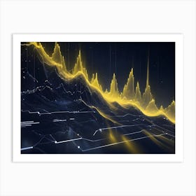 A Digital Visualization Of A Financial Chart, With Glowing Yellow Lines Representing Data Fluctuations, Creating A Futuristic And Dynamic Scene Art Print