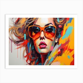Women In Glasses Painting In The Style Of Electric 2 Art Print