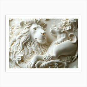 Beautiful 3d Lion And Lioness Animal Art Print