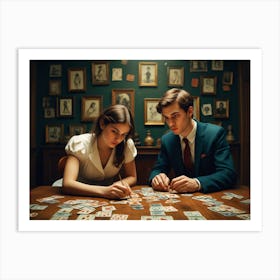 Man And Woman Playing Cards Art Print