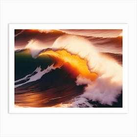 Powerful, Green Ocean Wave Crashes Dramatically, With The Sun S Rays Bursting Through Its Crest Art Print