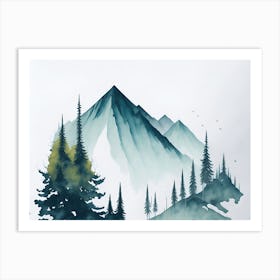 Mountain And Forest In Minimalist Watercolor Horizontal Composition 87 Art Print